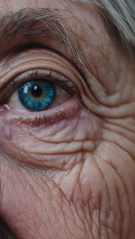 close-up of an elderly person's blue eye