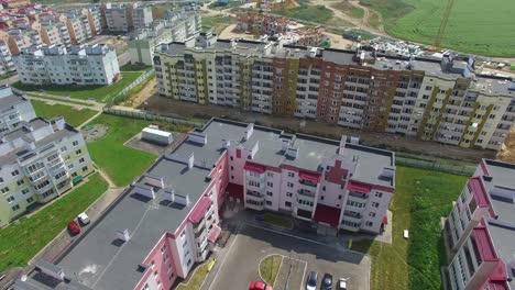 construction of modern high-rise buildings near the new buildings in the city. aerial view