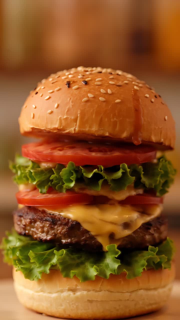 Hamburger Succoso Primo Piano Sfondo Bokeh 4K