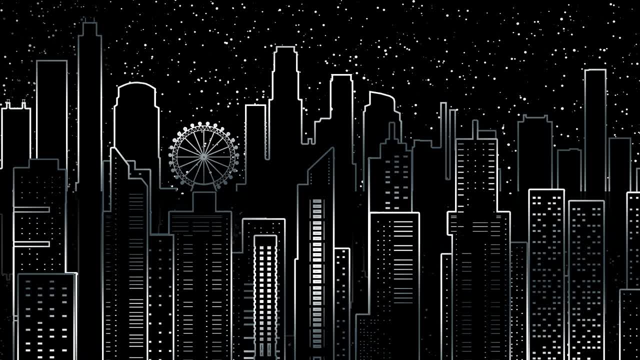 Animación del panorama de L.A. Los contornos de los edificios.