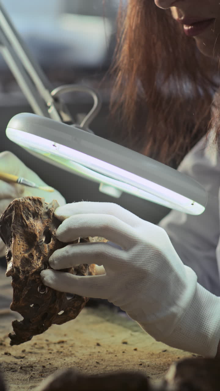 화석 을 조사 하는 고고학자