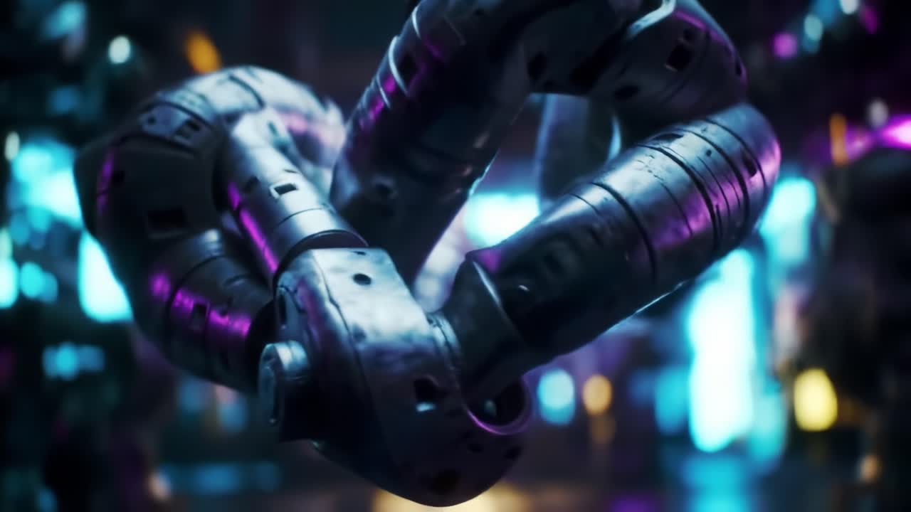 Exploring the Intricate Design and Functionality of a Futuristic Robotic Arm in a Colorful, High-Tech Environment