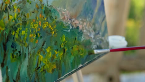 close-up view of an oil painting in progress