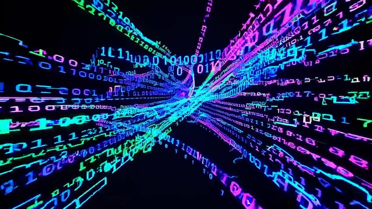 Digital Data Stream Flowing Through Cyberspace Tunnel