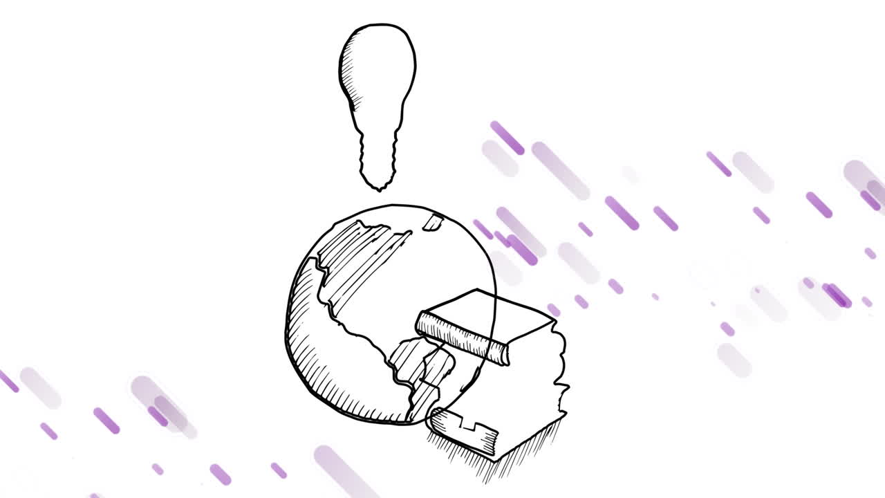 Animation of blue lines over lightbulb and globe