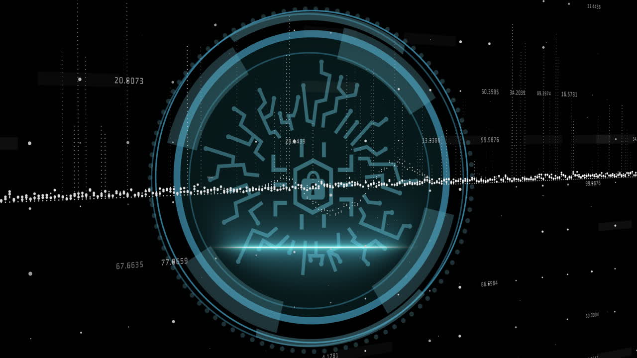 animación del candado con conexiones y escaneo de alcance sobre el procesamiento de datos