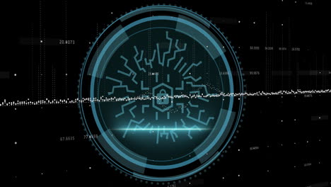 Animation of padlock with connections and scope scanning over data processing
