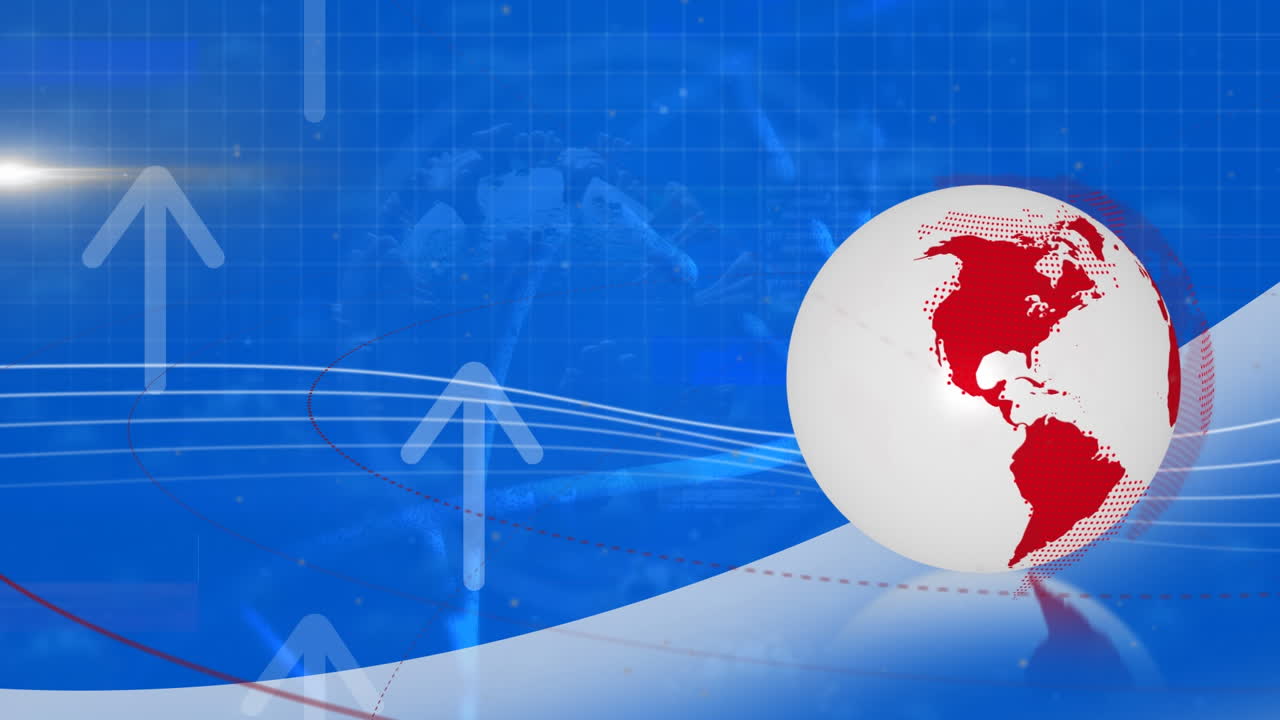 화살표, dna 줄기, 코로나19 세포, 지구상에서 파란색 배경으로