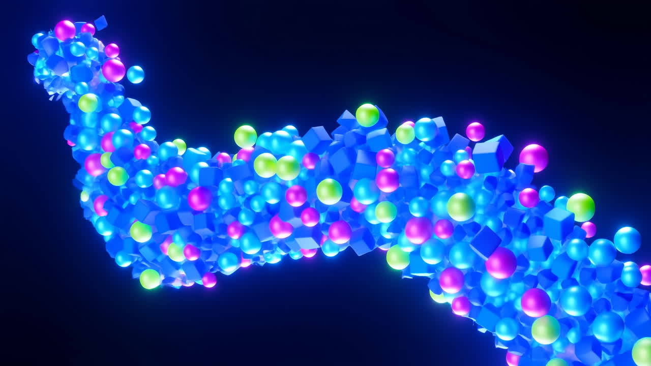Dynamisk flyt av livlige 3D-kuler og -kuber