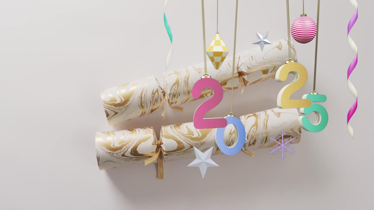 animación del texto de 2023 y decoraciones navideñas en el fondo