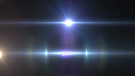 animation of spotlight with lens flare and light beams moving over dark background