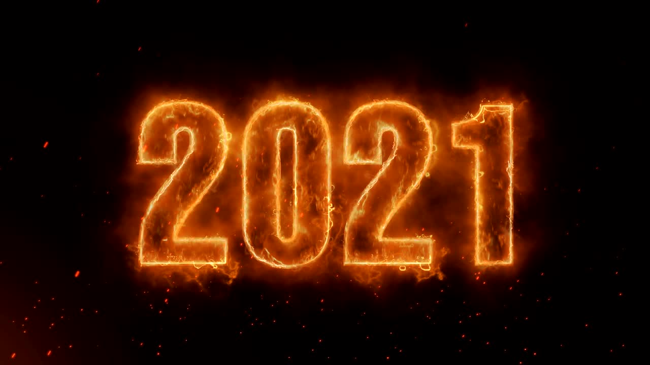 2121 palabra ardiendo caliente en fuego realista llamas chispas y humo animación de bucle continuo sin problemas