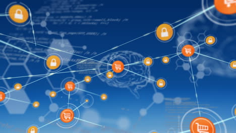 animation of network of connections over human brain and data processing