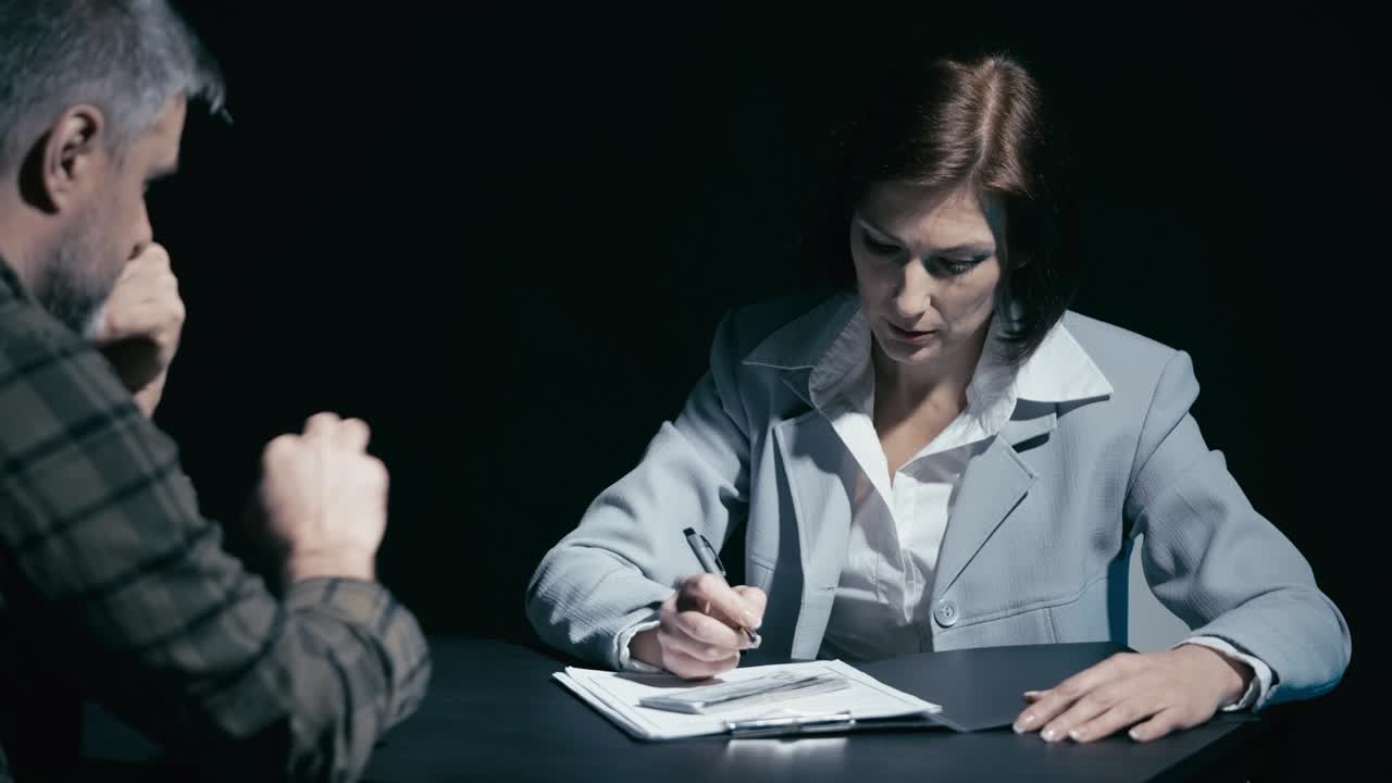 el sospechoso del crimen da dinero al investigador, la detective acepta soborno.