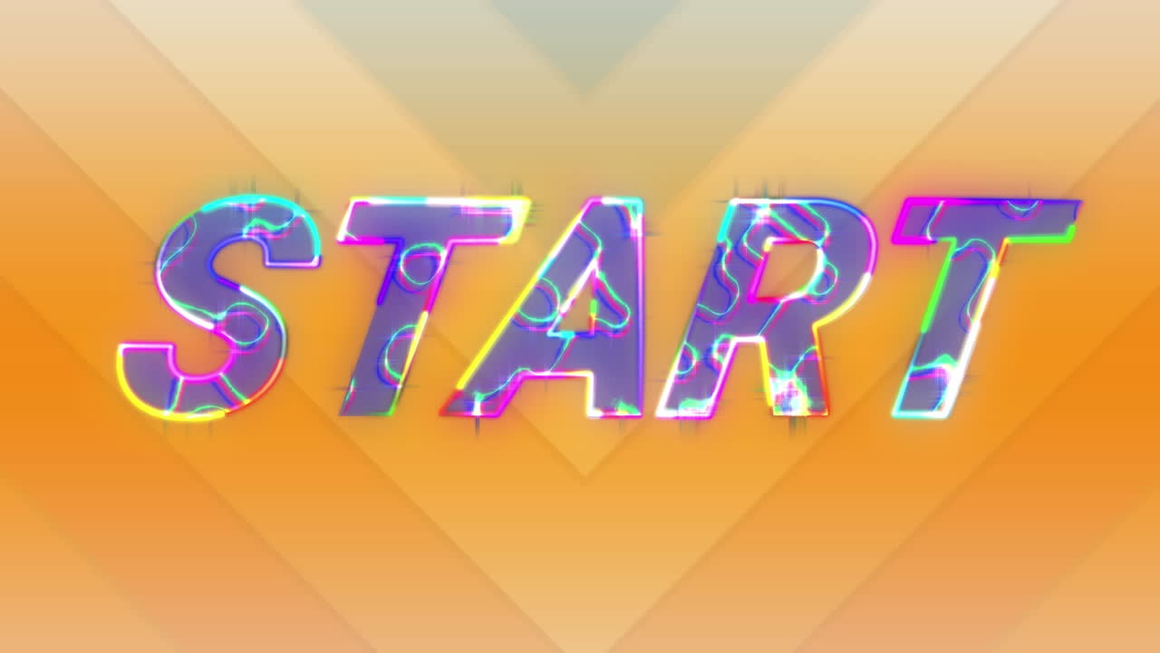 animación del texto de inicio sobre un patrón geométrico contra un fondo abstracto