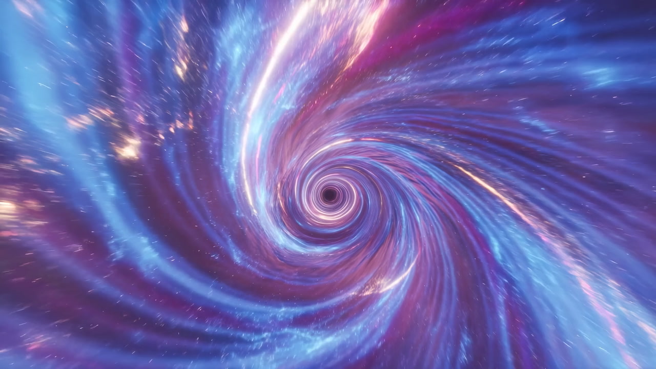 Colorful Galactic Spiral With Vibrant Hues, Purple And Pink Nebula Streams And Glowing Stars, Hypnotic Tunnel