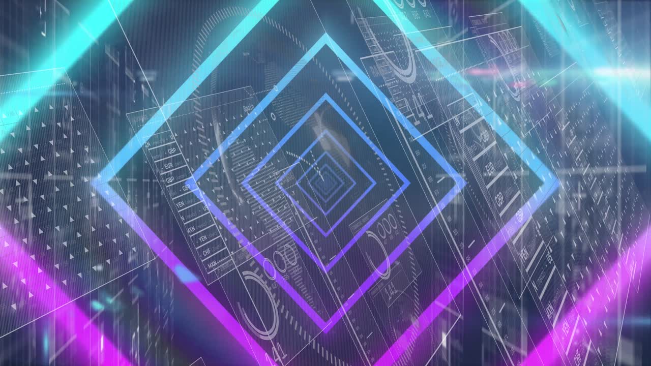 데이터 처리와 함께 스크린 위에서 원활한 패턴으로 그라디언트 터널의 애니메이션