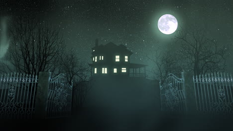 mystical horror background with the house and moon abstract backdrop 1