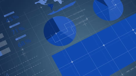 animation of statistical data processing against blue gradient background