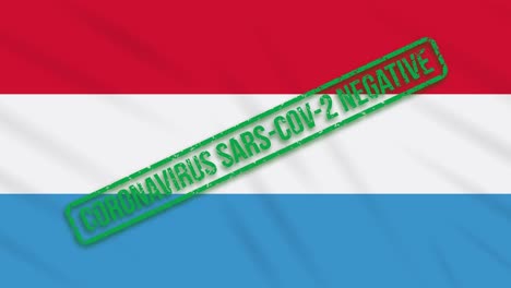 luxembourg swaying flag with a green stamp of freedom from coronavirus, loop