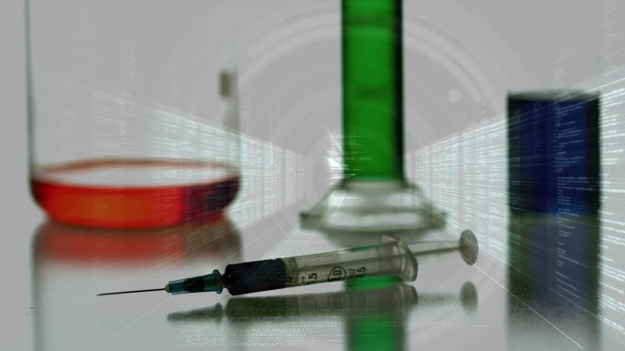 Animazione di elaborazione dati su becher.