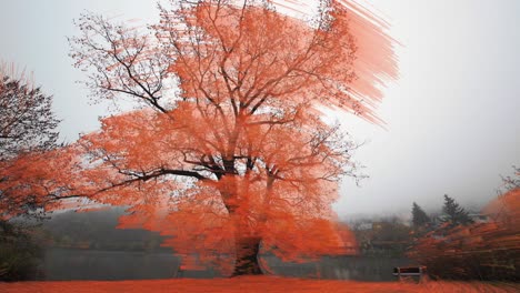 An-old-oak-tree-standing-on-the-bank-of-the-small-pond