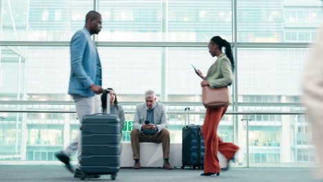 Business-people,-luggage-and-airport-lobby