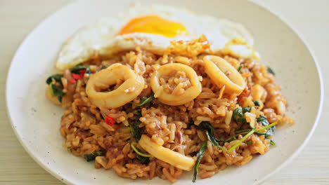 fried-rice-with-squid-and-basil-topped-fried-egg-in-Thai-style---Asian-food-style