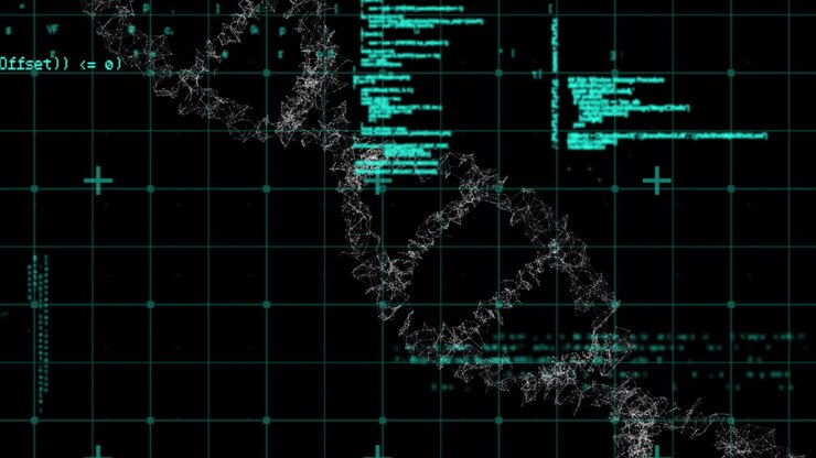 Animation of data processing over 3d dna strand spinning