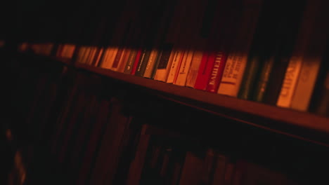 bookshelf in a dark room