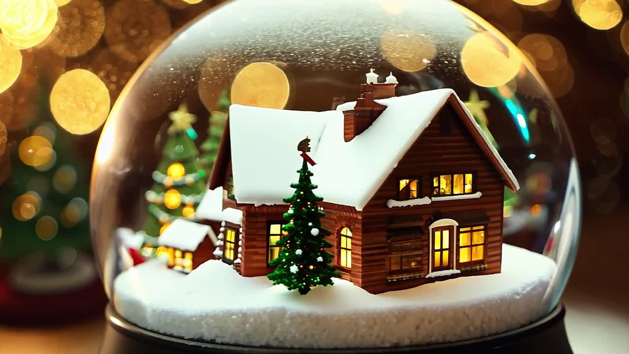 아한 오두막이 있는 크리스마스 스노우 글로브