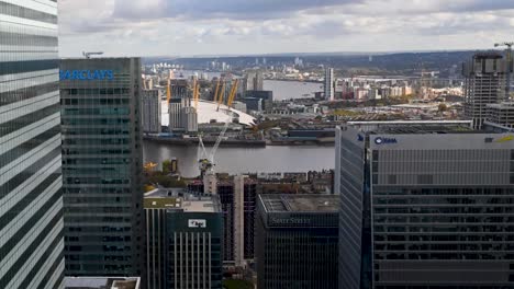 view towards the 02 stadium from canary wharf, london, united kingdom