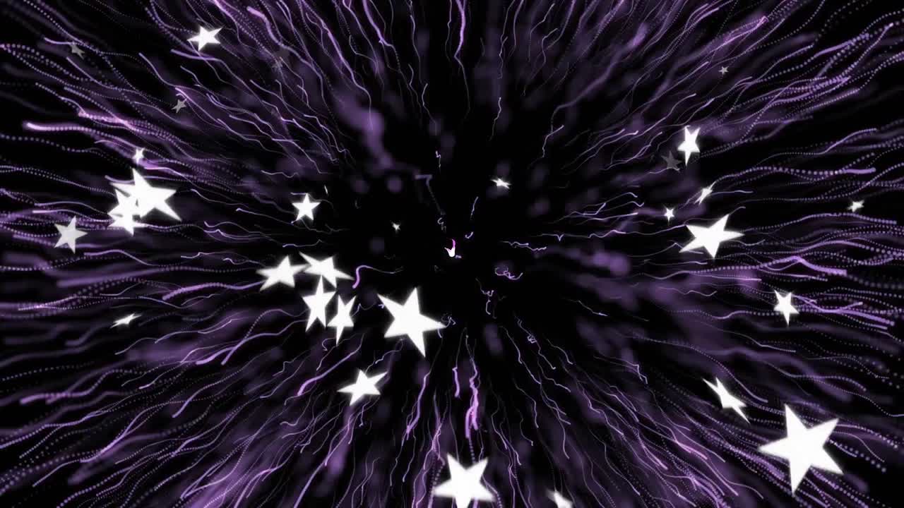 animación de una estrella cayendo sobre fuegos artificiales púrpuras sobre fondo negro