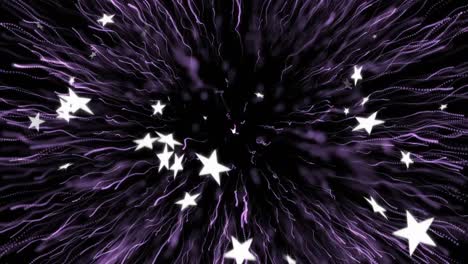 animation of star falling over purple fireworks on black background