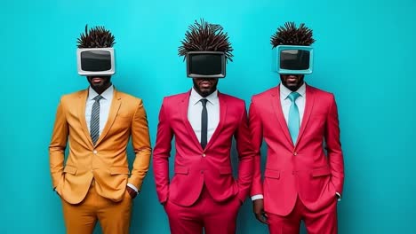 three men in suits with vr headsets on their heads