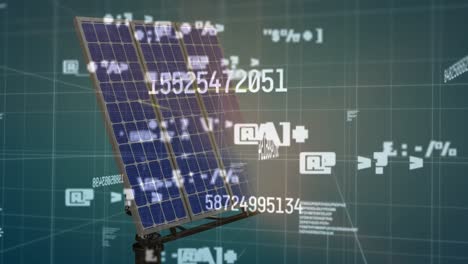 Animation-Von-Finanzdaten-Und-Grafiken-über-Solarpaneelen