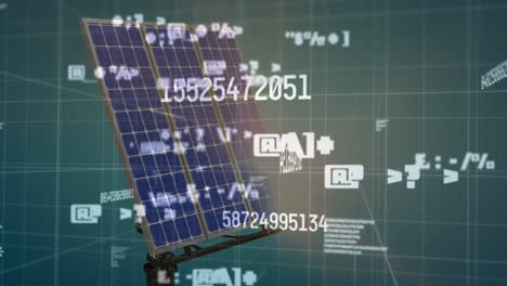 animation of financial data and graphs over solar panels