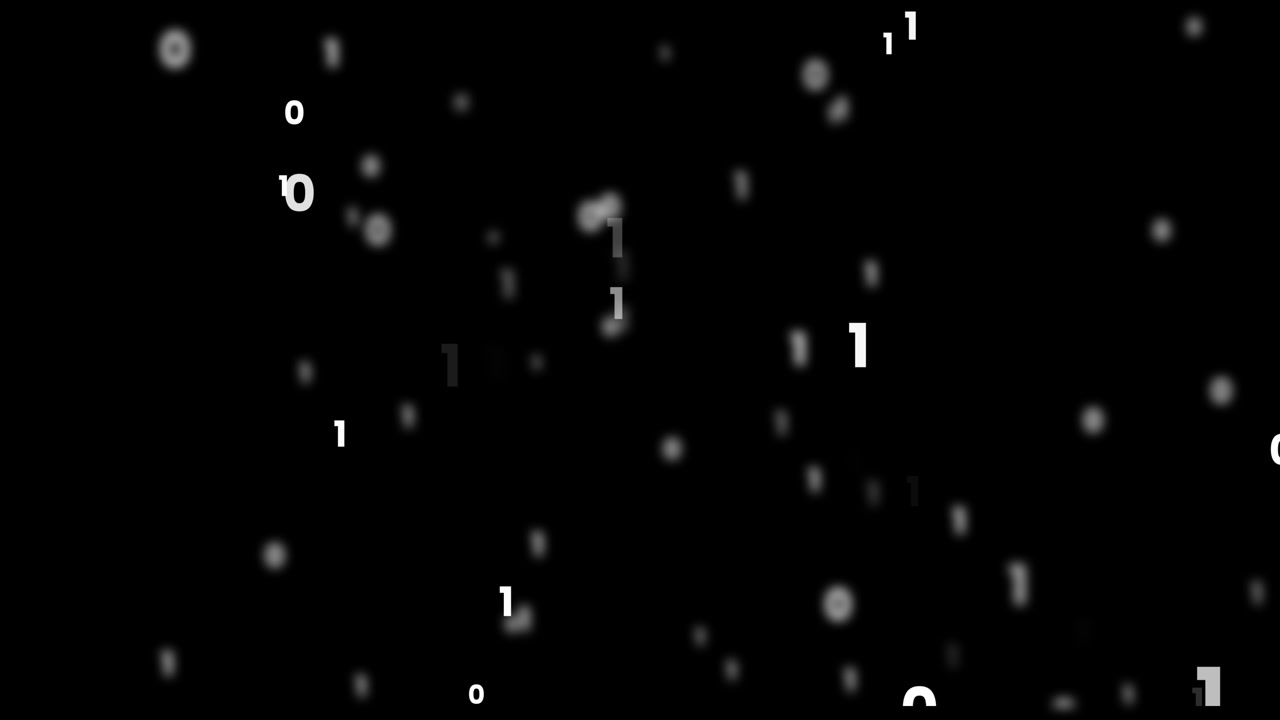 Fast changing binary digits rising upward animation isolated on black background