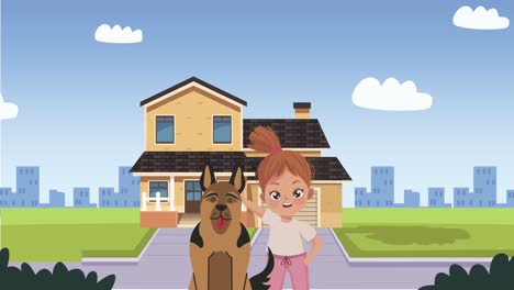little girl with dog in the house animation
