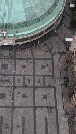 Atrium-of-the-Basilica-of-Guadalupe,-vertical-aerial-view-in-Mexico-City