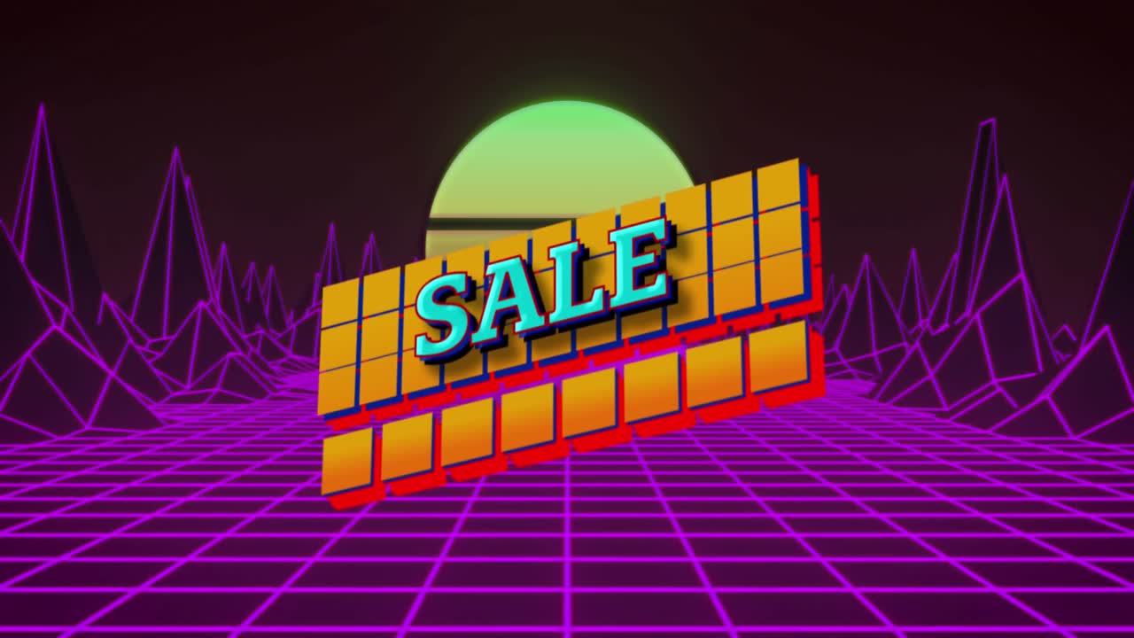 블랙 배경에 그리드 네트워크와 보라색 3d 구조에 대한 추상적인 모양에 대한 판매 텍스트