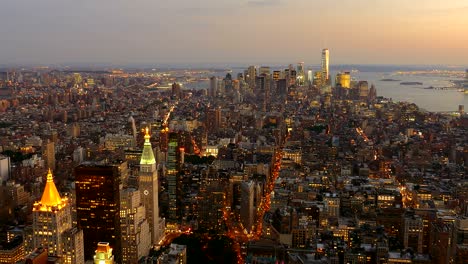 new york city skyline at dusk