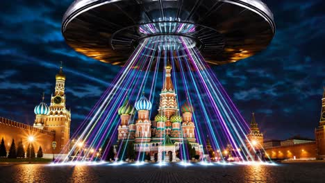 ufo over red square at night