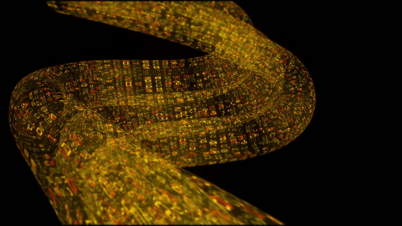 Flusso di dati digitali arancione astratto su sfondo nero