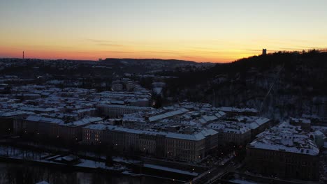 sunset skyline above prague czech republic