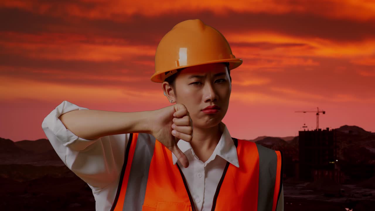 ingeniera decepcionada en el sitio de construcción de sunset