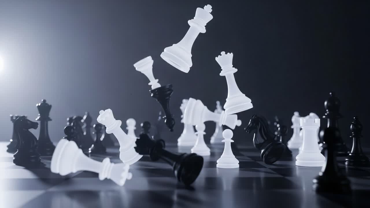 Dynamic Chessboard Scene Depicting Kings and Pawns in Mid-Game Conflict, Illustrating the Strategy and Intensity of Chess Warfare