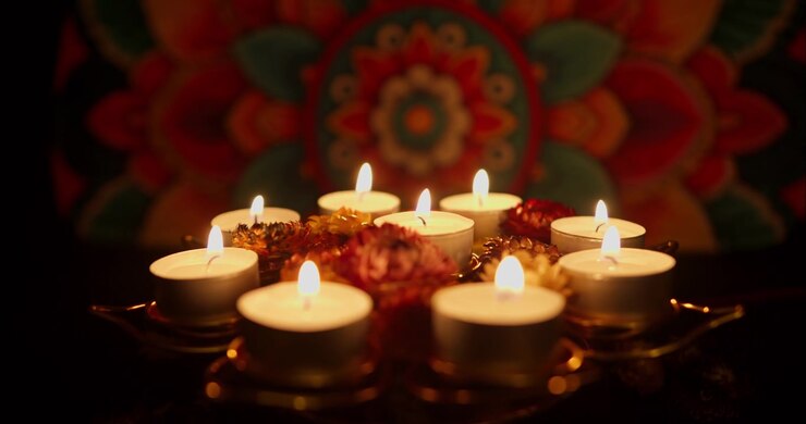 Multiple Tea Light Candles Extinguishing in a Dark Setting