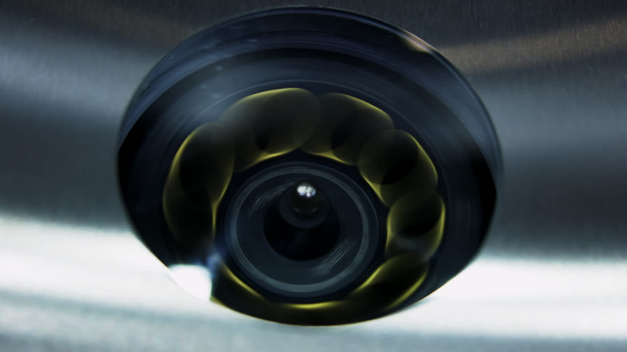 Close-up of a security camera lens