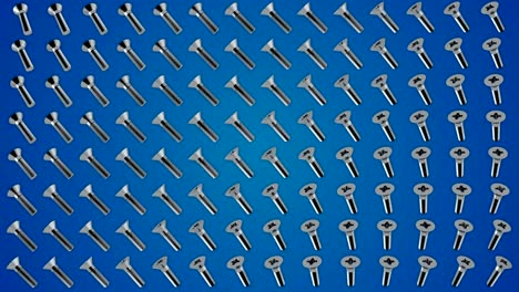 Metallic screws bolts rotation pattern blue background loop